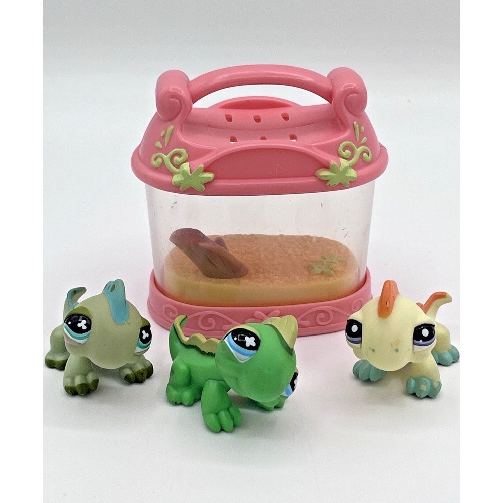 Vintage Littlest Pet Shop Portable Pets IGUANA w Tank #727 499 & lizard 651 LPS